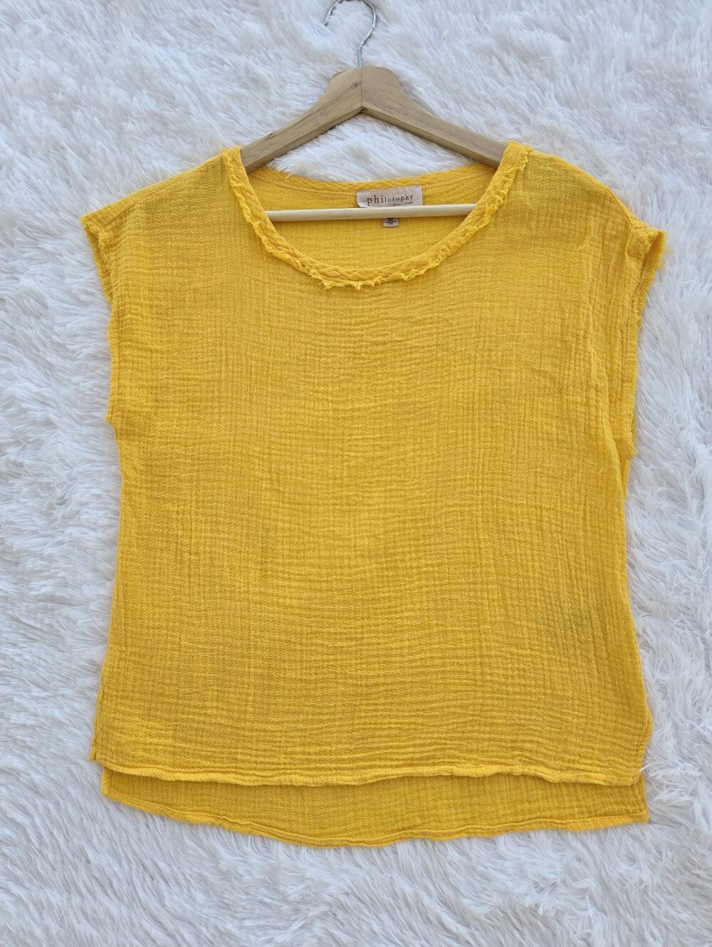 Philosophy Yellow Cotton Gauze Muslin‎ Oversized Lagenlook  Summer Top